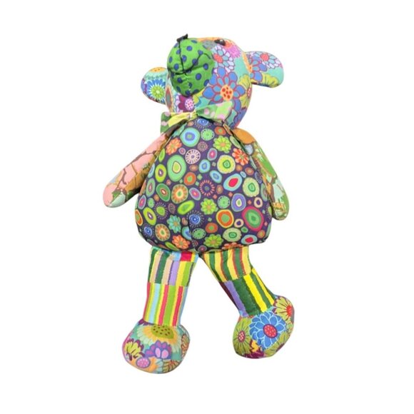 Teddy Bear plush Patchwork Colorful Fabric  Handmade Stuffed Toy 12" groovy - Picture 4 of 7